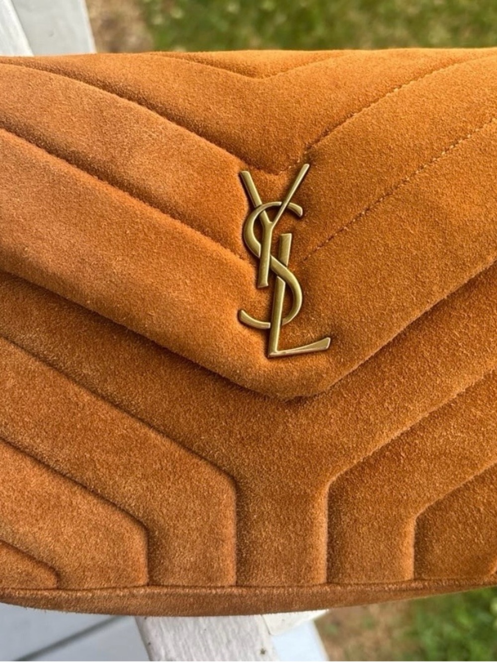 Saint Laurent Burnt Orange Suede Chevron Envelope Shoulder Bag